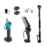 Kit d'outils de jardinage électrique 2-en-1 amélioré : Sécateur sans fil et tronçonneuse télescopique à long manche, moteur industriel sans balais pour le bricolage
