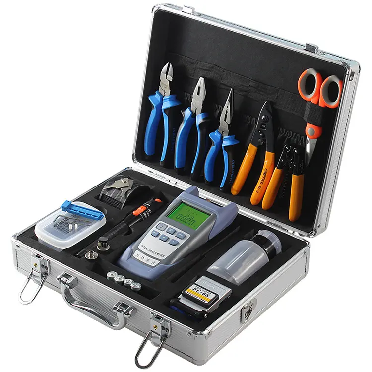 Best Selling Fiber Optic Ftth Tool Kit With Fiber Cleaver And Optical Power Meter 10km Visual Fault Locator With Toolbox Set