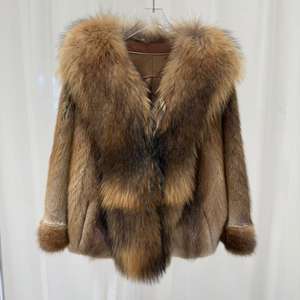 Col en fourrure de raton laveur pardessus <span class=keywords><strong>court</strong></span> taille personnalisée vraies fourrures manteaux de vison pièces pour femmes - Product Image 2