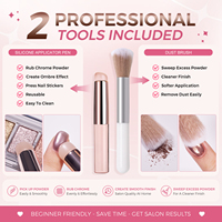 Palette de 6 Couleurs de Poudre Chromée Effet Miroir à Marque Blanche, Kits de Nail Art de Luxe, Ensemble de Pinceaux Stylo en Silicone pour Salon