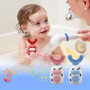 Hot Sale Baby Electric Toothbrush U Shape Animal Cartoon 3 Modes Wireless Charging Kid Musical Toothbrush