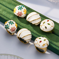 Anillo Ancho de Acero Inoxidable Chapado en Oro con Madreperla y Esmalte para Mujer, Joyería Bohemia Floral Colorida, Regalo