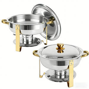 Plats de Présentation Chafing Dish Ronds de Luxe en Acier Inoxydable pour Buffets et Traiteurs – Ensembles Chauffe-Plats pour Événements – Vente Flash - Product Image 1