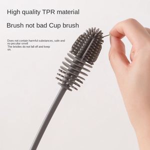 Household Multifunctional Silicone Long Handle TPR Grip Cup Teapot <b>Bottle</b> Cleaning <b>Brush</b> - Product Image 3
