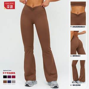 Pantalones de cintura alta acampanados de nailon cepillado y elastano transpirables de pierna ancha para mujer, ideales para actividades al aire libre, uso casual y deportes. - Product Image 4