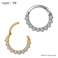 Anneau de septum articulé en titane ASTM F136 G23 avec 9 zircons cubiques ronds pavés, bijoux de piercing corporel pour nez, hélix, tragus, vente en gros