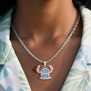 For <b>Cross</b>-Border Bestseller Cartoon Cute Stitch Micro-Inlaid Dripping-Oil Zinc Alloy Bamboo <b>Chain</b> Womens Clavicle Necklace - Product Image 4