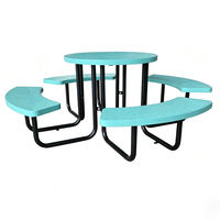 Table de pique-nique ronde en métal perforé, résistante aux intempéries, pour parc, zone panoramique, mobilier de loisirs pour rue publique