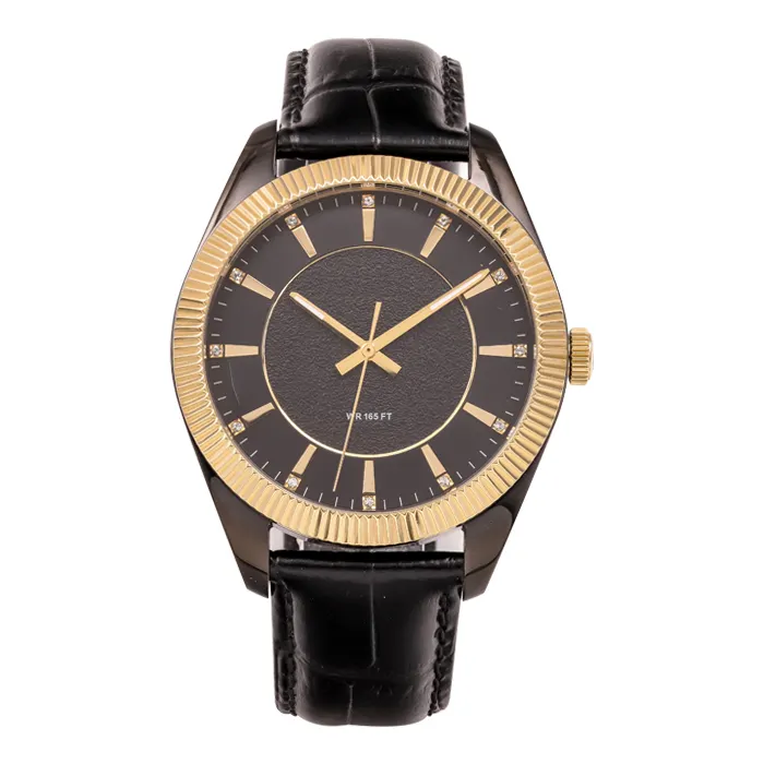 Factory Customize New Design Black Leather Strap Men Quartz Watch Luxury Stainless Steel Waterproof Men Gold Wrist Watch