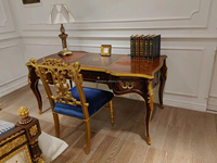 Ensemble table et chaise de bureau de direction rétro en bois rouge antique directeur de bureau PDG patron forme ronde incurvée
