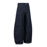 Jeans rétro incurvés pour hommes, pantalon de cimeterre à jambes larges, jeans hip hop, rock, plissé, longueur au sol, pantalon pour hommes