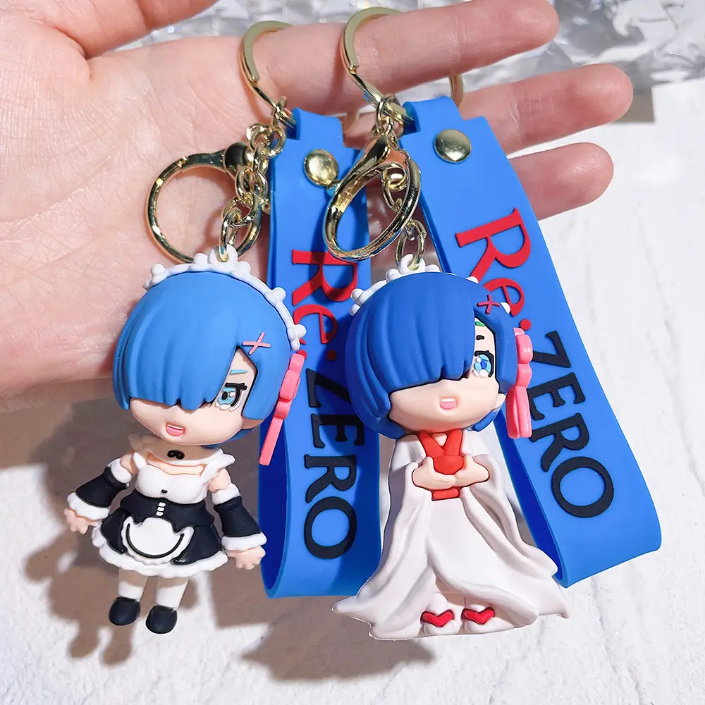 Portachiavi anime giapponese Re. A partire da grattare in un mondo diverso personaggio anime rem Ram portachiavi in PVC 3D cartone animato