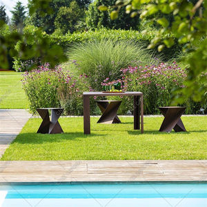 Contemporary Geometric Corten Steel Outdoor Dining Set-Durable & Stylish - Product Image 5