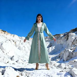 High Quality Custom Luxury Lace Trim Polyester Abaya for Muslim Women Dress Wholesale Supplier - Product Image 1