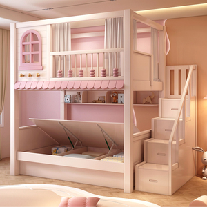 JS Pink <strong>White</strong> Castle <strong>Bunk</strong> <strong>Bed</strong> for Girls with Slide Storage Staircase-Comfortable Durable Modern Bedroom <strong>Bed</strong> - Product Image 4