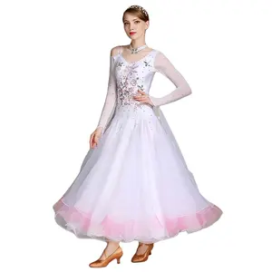 White Standard Dance Dress Ballroom Dance Chiffon Dress For Sale Stage Dance Wear