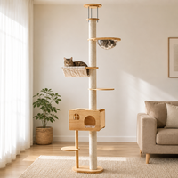 2026 Arbre à chat de luxe multi-niveaux du sol au plafond, hauteur réglable, en bois massif, avec maisonnette et villa pour chat, mobilier pour animaux de compagnie