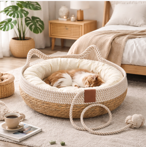 Neues Design Rattan Spaßiges Einteiliges Gestricktes Katzennest Spielzeugball Haustierbett Rattan-Katzennest - Product Image 2