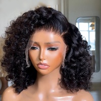 Pelucas de Cabello Humano Vietnamita Rizado y Voluminoso con Encaje HD Doble, Pelucas Cortas Bob con Encaje Frontal HD 13x4 para Mujeres Negras