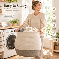 Grand panier en corde de coton tressé avec poignées, bac de rangement pour couvertures, jouets, linge, chambre d'enfant, salon, organisateur de décoration intérieure