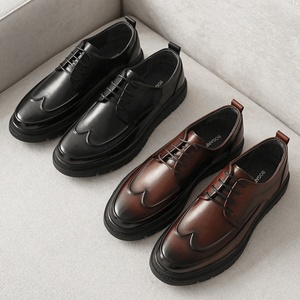 Chaussures pour hommes en cuir de vachette première couche, style Derby anglais, en cuir véritable, à bout rond et à lacets, pour le printemps - Product Image 5