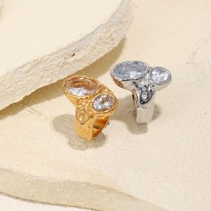 Europa en Amerika's best verkochte mode persoonlijke ring armband van roestvrij staal, verguld met 18K zirkoon, dubbele kop ring - Product Image 1