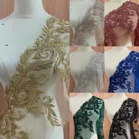 Exquis Rose Or Floral Strass Sequin Graine Perle Dentelle Applique Feuilles Motif Perlé Dentelle Garniture pour Robe De Mariée De Mariage