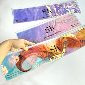 Luxury Custom Long Holographic Pvc Packaging Braiding Hair Logo Print Laser Plastic Bag For Wigs Hair Extension Zipper Bag