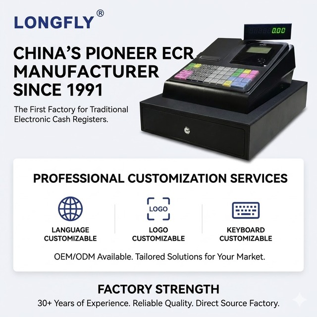 Longfly LF100 Old Cash Register POS System 45-Key Terminal LCD Display 4M Memory 3-Year Warranty