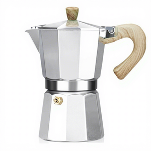 Cafetière Moka en aluminium pour cuisinière, avec poignée en bois, pour la maison, la cuisine et le camping - Product Image 4