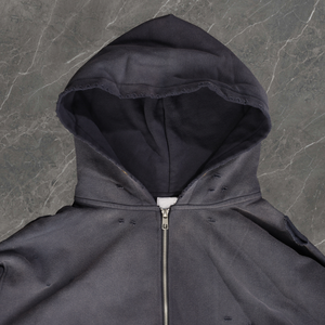 Sweat à capuche oversize pour homme avec logo personnalisé du fabricant, effet délavé, avec fermeture éclair, sweat à capuche délavé à l'acide pour homme - Product Image 4