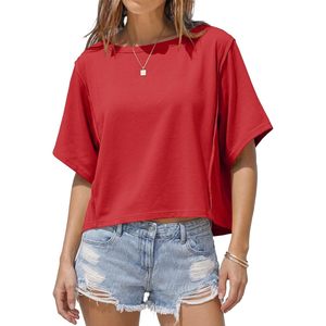 Camiseta Corta Oversize Personalizada para Mujer, Cuello Redondo, Manga Corta, Informal, Holgada, Básica, Transpirable, para Verano y Ejercicio - Product Image 1