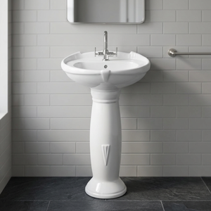 Ensemble de lavabo sur pied en céramique blanche grand format, style granit, pour salle de bain, articles sanitaires, vente en gros - Product Image 3