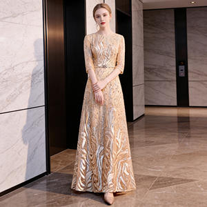 فستان سهرة أنيق أحمر بياقة على شكل V لصيف 2026، فستان أم العروس الجديد الذهبي للحفلات، فستان سهرة مستقيم من البوليستر OEM - Product Image 4