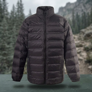Veste matelassée noire pour homme, col montant, fermeture éclair, coupe-vent, légère, manteau d'hiver - Product Image 4