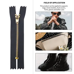 Spot Goods High Quality 3# 5# 7# 8# 10# Custom Logo Gold Brass Copper Metal Teeth Closed Metal Zipper For Jeans