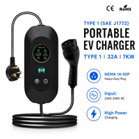 Chargeur EV portable intelligent 7,6 kW 32 A SAE J1772 Type 1, station de recharge rapide pour voiture électrique de niveau 2 EVSE, prise NEMA 14-50, prise J domestique EV