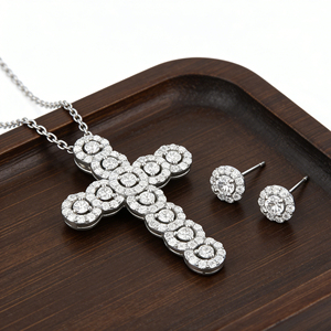 CUSTOM SILVER 10K/14K/18K GOLD PLATED LAB GROWN CVD DIAMOND CLASSIC ENGAGEMENT GIFT SWEATER <b>CHAIN</b> NECKLACE <b>CROSS</b> PENDANT - Product Image 5