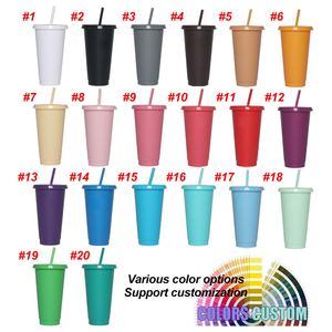 Wholesale 710ml <b>Large</b> Capacity PP Plastic Water Bottle Custom Logo BPA Free Drinking Cup With Lid & Straw Plastic Cup - Product Image 3