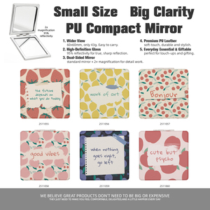 Miroir de poche compact en cuir PU à motif de fruits, double face, pliable, portable, avec citations inspirantes, vente en gros - Product Image 2