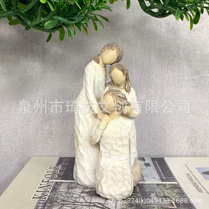 Figura de madera tallada de las Tres Hermanas, serie familiar, estilo rústico, para decoración de escritorio de la sala de estar - Product Image 2