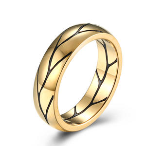 Men's Titanium Steel <b>Ring</b> Gold Plated Plant Pattern Texture Jewelry Gift - Product Image 1