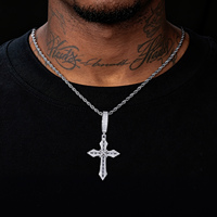 Colgante de cruz cónica con incrustaciones de moissanita VVS que pasa la prueba del diamante, chapado en oro, plata de ley 925, joyería cristiana para hombre