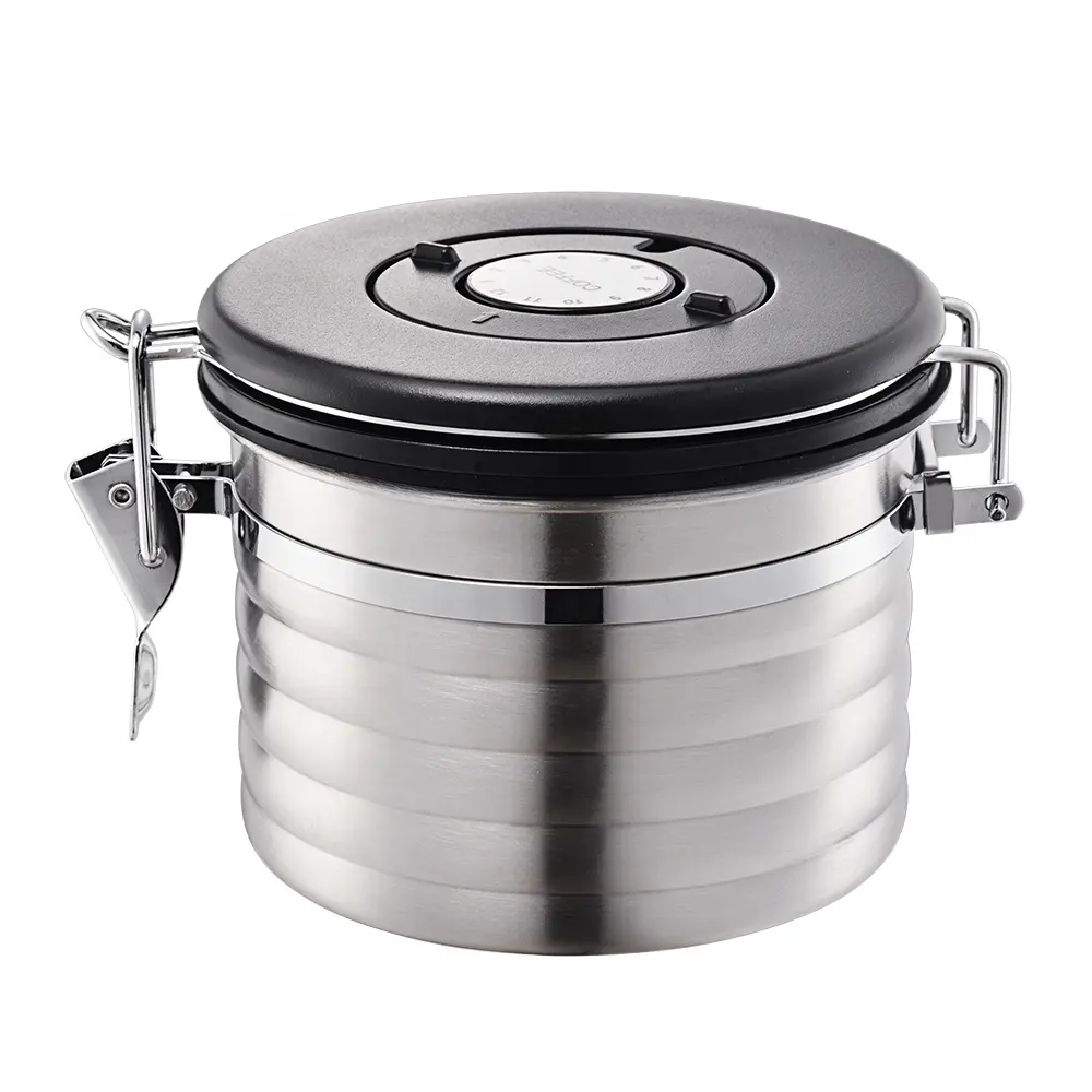 Fashion Style CO2 Value Date Setting Stainless Steel Coffee Canister for Beans Ground Tea Flour