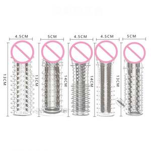 Wiederverwendbare Kondome Gerippt und Genoppt mit Verzögerungseffekt Verdickende Dornenkondome 5 Modelle Weiche Keulenform Stachelige und Noppige Kondome für Männer - Product Image 1