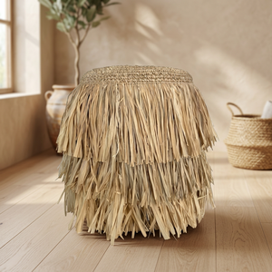 Taburete de mimbre para el hogar, modelo normal Gajih Rumbai Tumpuk, color natural, rafia y madera de teca - Product Image 3