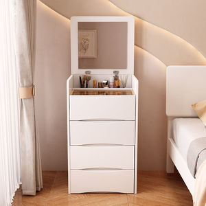 Cómoda Blanca de Estilo Nórdico para Dormitorio, Espejo Plegable, Tocador con Espejo y Luz para Maquillaje - Product Image 1
