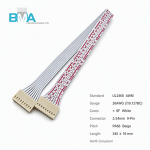 피치 2.54mm 9핀 플랫 리본 와이어 하네스 35CM/1.15ft UL2468 26AWG 흰색/빨간색 PCB 신호 전송용 - Product Image 4