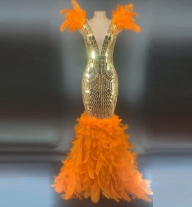 Nuovo arrivo moda profondo scollo a V <span class=keywords><strong>nero</strong></span> con <span class=keywords><strong>piume</strong></span> impreziosito <span class=keywords><strong>abito</strong></span> firmato celebrità festa Sexy Mini <span class=keywords><strong>abito</strong></span> aderente con paillettes - Product Image 4