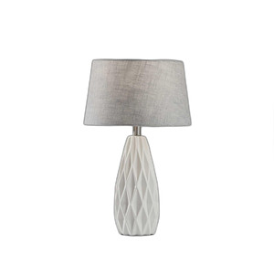 Set di due lampade da comodino in ceramica bianca da 23 \ "con paralume a tamburo grigio lampade da tavolo HMS - Product Image 4